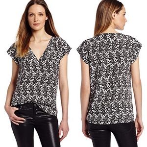 Joie Black Rubina Lace Floral 100% Silk Top Sz XS